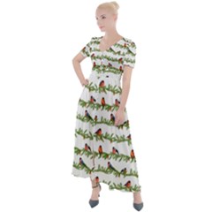 Bullfinches On The Branches Button Up Short Sleeve Maxi Dress by SychEva