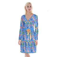 Bright Butterflies Circle In The Air Long Sleeve Velvet Front Wrap Dress by SychEva