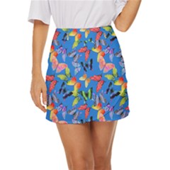 Bright Butterflies Circle In The Air Mini Front Wrap Skirt by SychEva