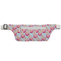 Pink And White Donuts On Blue Active Waist Bag by SychEva