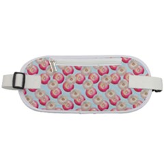 Pink And White Donuts On Blue Rounded Waist Pouch by SychEva