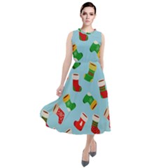 Christmas Socks Round Neck Boho Dress by SychEva