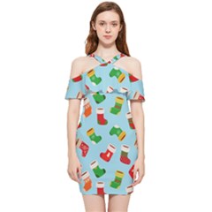 Christmas Socks Shoulder Frill Bodycon Summer Dress by SychEva