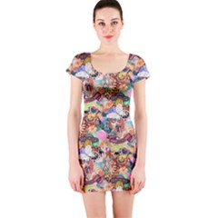 Retro Color Short Sleeve Bodycon Dress by Sparkle