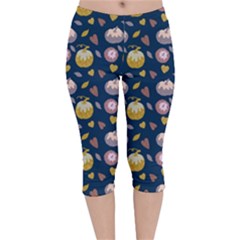 Autumn Pumpkins Velvet Capri Leggings  by SychEva