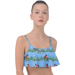 Bullfinches On Spruce Branches Frill Bikini Top by SychEva