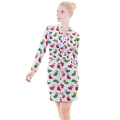 Christmas Socks  Button Long Sleeve Dress by SychEva