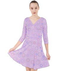 Multicolored Circles On A Pink Background Quarter Sleeve Front Wrap Dress by SychEva