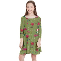 Red Cherries Athletes Kids  Quarter Sleeve Skater Dress by SychEva