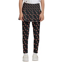 Small Red Christmas Poinsettias On Black Kids  Skirted Pants by PodArtist