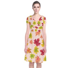 Bright Autumn Leaves Short Sleeve Front Wrap Dress by SychEva