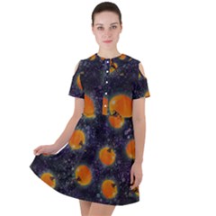 Space Pumpkins Short Sleeve Shoulder Cut Out Dress  by SychEva