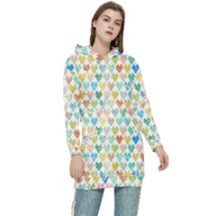 Multicolored Hearts Women s Long Oversized Pullover Hoodie by SychEva