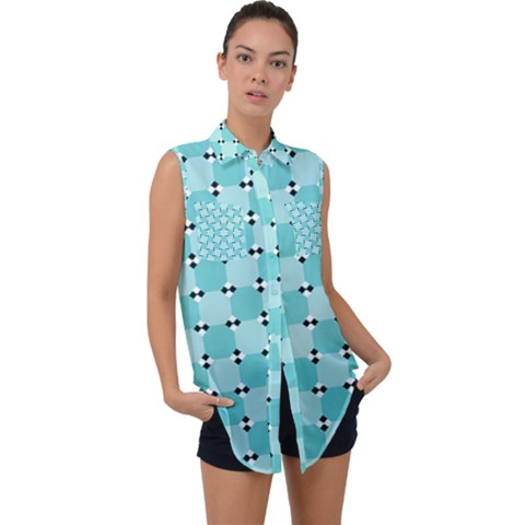 Illusion Blocks Pattern Sleeveless Chiffon Button Shirt by Sparkle