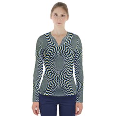 Illusion Waves Pattern V-neck Long Sleeve Top by Sparkle