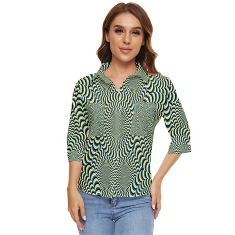 Illusion Waves Pattern Women s Quarter Sleeve Pocket Shirt by Sparkle