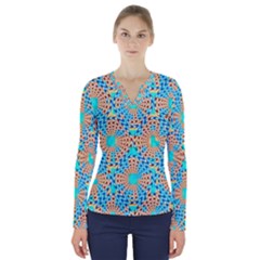 Illusion Waves Pattern V-neck Long Sleeve Top by Sparkle