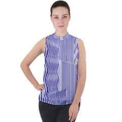 Illusion Waves Pattern Mock Neck Chiffon Sleeveless Top by Sparkle