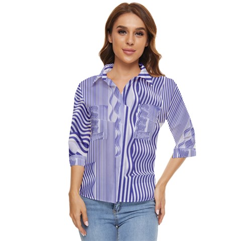 Illusion Waves Pattern Women s Quarter Sleeve Pocket Shirt by Sparkle