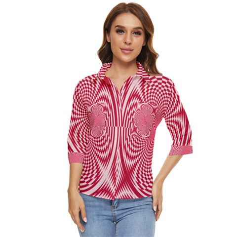 Illusion Floral Pattern Women s Quarter Sleeve Pocket Shirt by Sparkle