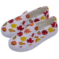 Watercolor Autumn Leaves Kids  Canvas Slip Ons by SychEva