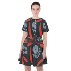 Folk Flowers Print Floral Pattern Ethnic Art Sailor Dress by Eskimos