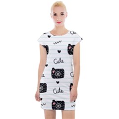 Cute Cameras Doodles Hand Drawn Cap Sleeve Bodycon Dress by Sapixe