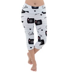 Cute Cameras Doodles Hand Drawn Lightweight Velour Capri Yoga Leggings by Sapixe