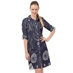 Folk Flowers Print Floral Pattern Ethnic Art Long Sleeve Mini Shirt Dress by Eskimos