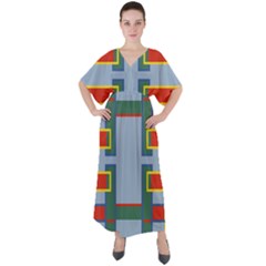 Abstract Pattern Geometric Backgrounds   V-neck Boho Style Maxi Dress by Eskimos