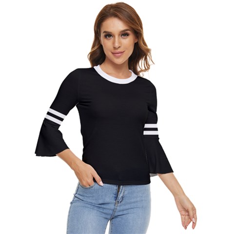 Two Lower Horizontal White Stripes On Black Bell Sleeve Top by VernenInk