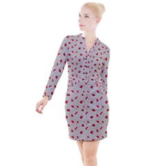 Santa Hat Button Long Sleeve Dress by SychEva