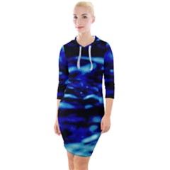 Blue Waves Abstract Series No8 Quarter Sleeve Hood Bodycon Dress by DimitriosArt