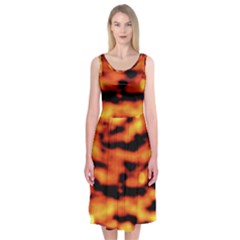 Red  Waves Abstract Series No5 Midi Sleeveless Dress by DimitriosArt