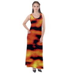 Red  Waves Abstract Series No5 Sleeveless Velour Maxi Dress by DimitriosArt