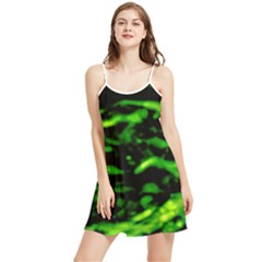 Green  Waves Abstract Series No3 Summer Frill Dress by DimitriosArt