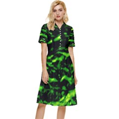 Green  Waves Abstract Series No3 Button Top Knee Length Dress by DimitriosArt