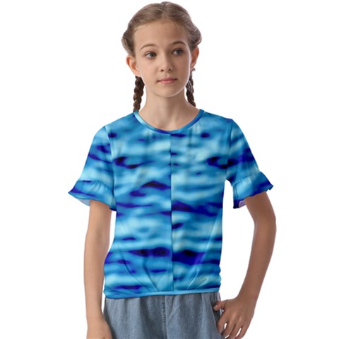 Blue Waves Abstract Series No4 Kids  Cuff Sleeve Scrunch Bottom Tee by DimitriosArt