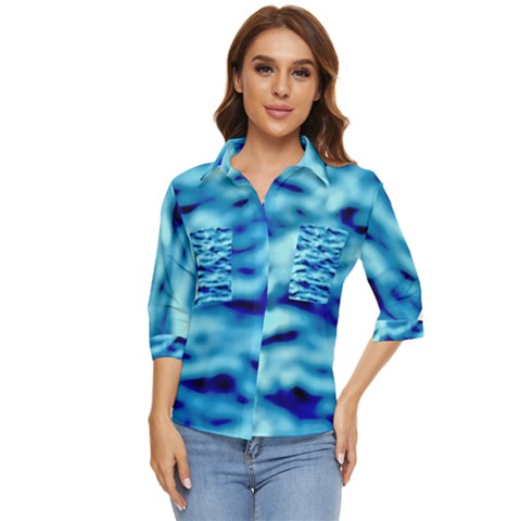 Blue Waves Abstract Series No4 Women s Quarter Sleeve Pocket Shirt by DimitriosArt