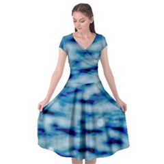 Blue Waves Abstract Series No5 Cap Sleeve Wrap Front Dress by DimitriosArt