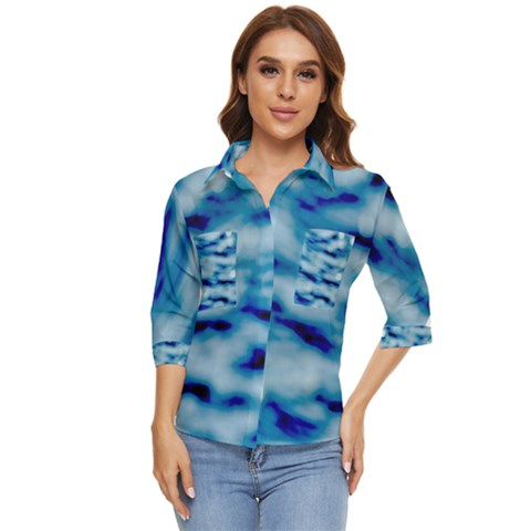 Blue Waves Abstract Series No5 Women s Quarter Sleeve Pocket Shirt by DimitriosArt