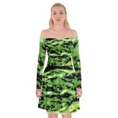 Green  Waves Abstract Series No11 Off Shoulder Skater Dress by DimitriosArt