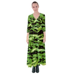 Green  Waves Abstract Series No11 Button Up Maxi Dress by DimitriosArt