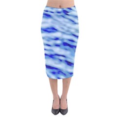 Blue Waves Abstract Series No10 Velvet Midi Pencil Skirt by DimitriosArt