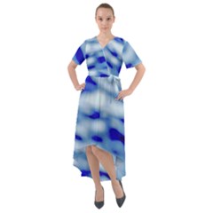 Blue Waves Abstract Series No10 Front Wrap High Low Dress by DimitriosArt