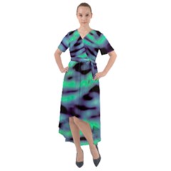 Green  Waves Abstract Series No6 Front Wrap High Low Dress by DimitriosArt