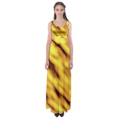 Yellow  Waves Abstract Series No8 Empire Waist Maxi Dress by DimitriosArt