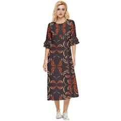 Floral Folk Damask Pattern Fantasy Flowers Floral Geometric Fantasy Double Cuff Midi Dress by Eskimos