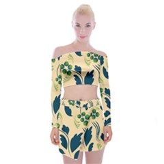 Folk Flowers Print Floral Pattern Ethnic Art Off Shoulder Top With Mini Skirt Set by Eskimos