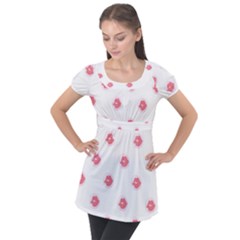 Lips Bubblegum Pattern Puff Sleeve Tunic Top by Littlebird